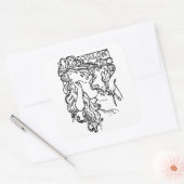 Jugendstil Alphonse Mucha Salon schwarz-weiß Quadratischer Aufkleber (Umschlag)