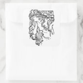 Jugendstil Alphonse Mucha Salon schwarz-weiß Quadratischer Aufkleber (Tasche)
