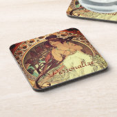 Jugendstil Alphonse Mucha Vintage Jugendstil Getränkeuntersetzer (Linke Seite)