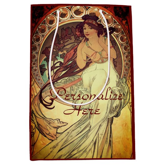 Jugendstil Alphonse Mucha Vintage Jugendstil Mittlere Geschenktüte (Vorderseite)
