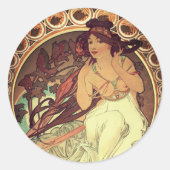 Jugendstil Alphonse Mucha Vintage Jugendstil Runder Aufkleber (Vorderseite)