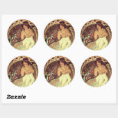 Jugendstil Alphonse Mucha Vintage Jugendstil Runder Aufkleber (Blatt)