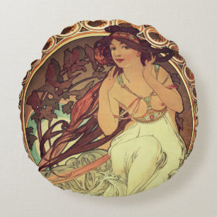 Jugendstil Alphonse Mucha Vintage Jugendstil Rundes Kissen