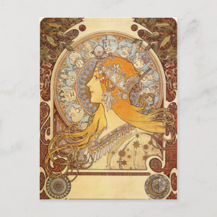 Jugendstil Alphonse Mucha Zodiac Postkarte