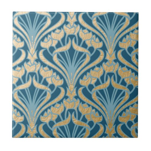 Jugendstil,aquamarin,Damast,Blumenmuster,Chic,V Fliese (Vorderseite)