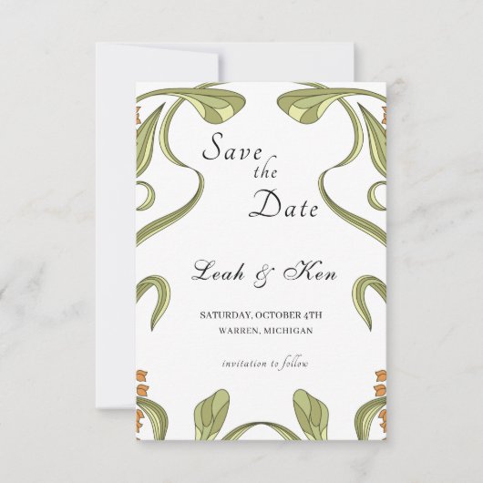 Jugendstil-Art-Blumenhochzeit rettet das Datum Save The Date (Vorderseite)