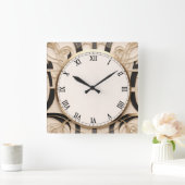 Jugendstil Art Deco Clock - Schwarz-weiß und Gold Quadratische Wanduhr (Zuhause)