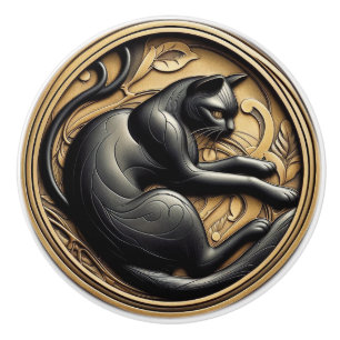 Jugendstil Art Deco Schwarze Katze Keramikknauf