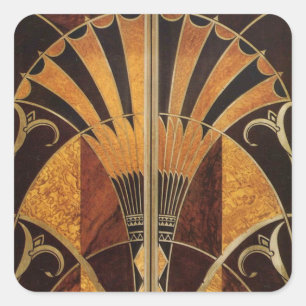 Jugendstil, Art Deco, Vintage, Holztöne, Chic Quadratischer Aufkleber