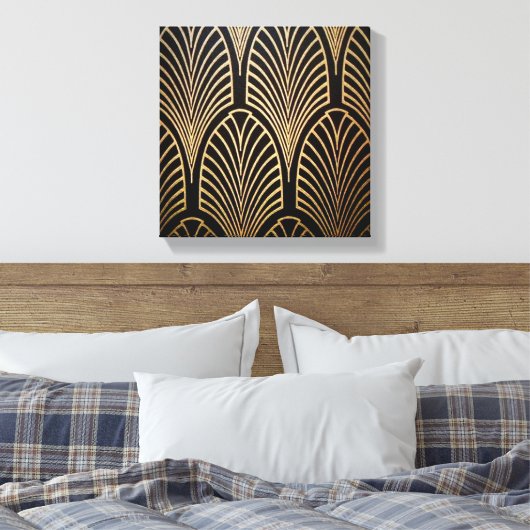 Jugendstil, Art Deko, Fanmuster, Bronze, Gold, bl Leinwanddruck (Insitu (Schlafzimmer))