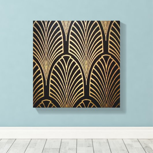 Jugendstil, Art Deko, Fanmuster, Bronze, Gold, bl Leinwanddruck (Insitu (Holzboden))