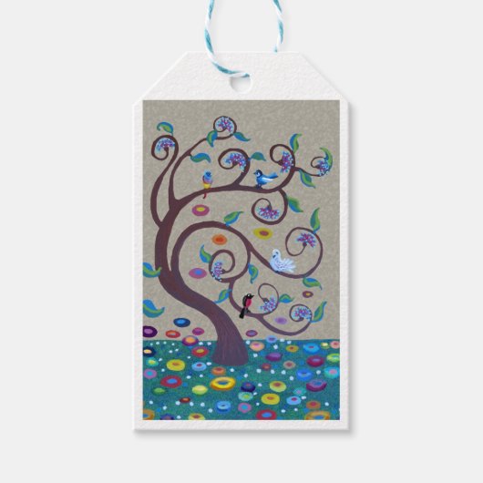 Jugendstil-Baum mit Vögeln Geschenkanhänger (Vorderseite)