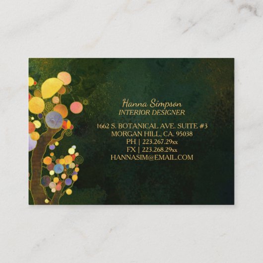 Jugendstil-Bäume Innendesign Visitenkarte (Rückseite)