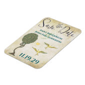 Jugendstil-Bäume Vögel Holzkörner Save the Date Magnet (Linke Seite)