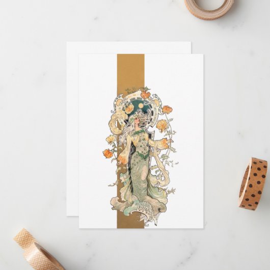 Jugendstil-Beauty mit Chrystanthemen Mitteilungskarte (Vorderseite/Rückseite Beispiel)