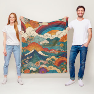 Jugendstil Berghimmel Blumenlandschaft Fleecedecke