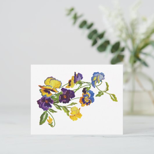 Jugendstil bestickte Stiefmütterchen Postkarte (Stehend Vorderseite)