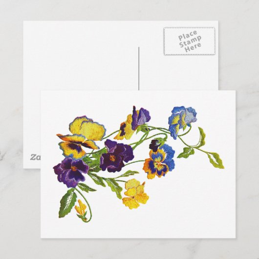 Jugendstil bestickte Stiefmütterchen Postkarte (Vorne/Hinten)