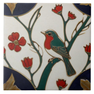 Jugendstil Blau Blaue Blaue Vogel Art Deco Fliese