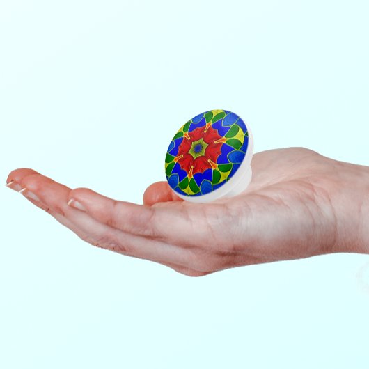 Jugendstil Blau-Emaille und Rote Blume Keramikknauf