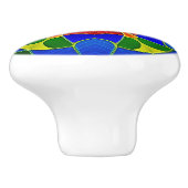 Jugendstil Blau-Emaille und Rote Blume Keramikknauf (Seitenansicht)