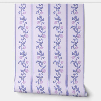 Jugendstil Blau Lila Blumen Streifenmuster Tapete