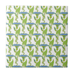 Jugendstil blaue Ipomoea Blumen Tapete Damast Fliese