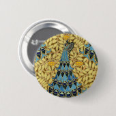 Jugendstil Blaues Pfauen-Blumenmuster Button (Vorne & Hinten)