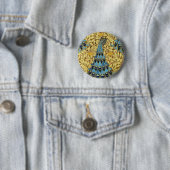 Jugendstil Blaues Pfauen-Blumenmuster Button (Beispiel)
