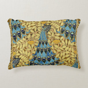 Jugendstil Blaues Pfauen-Blumenmuster Dekokissen