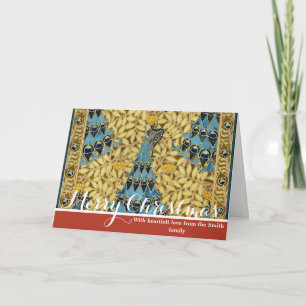 Jugendstil Blaues Pfauen-Blumenmuster Feiertagskarte