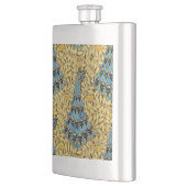 Jugendstil Blaues Pfauen Blumenmuster Flachmann (Links)
