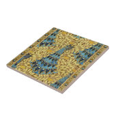 Jugendstil Blaues Pfauen Blumenmuster Fliese (Seite)