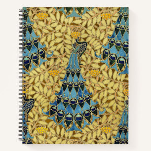 Jugendstil Blaues Pfauen-Blumenmuster Notizblock