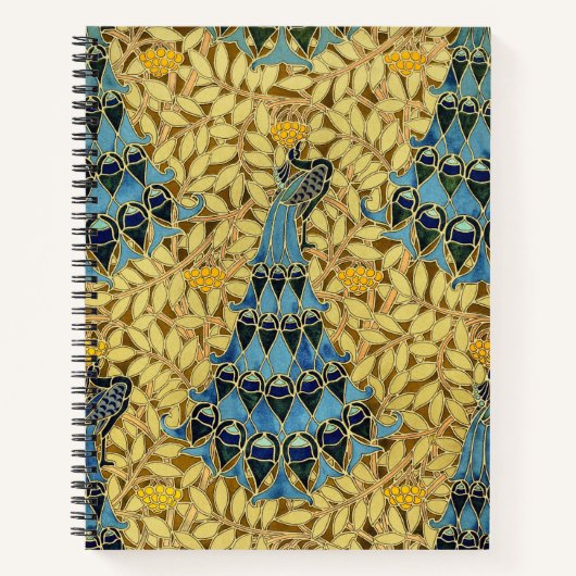 Jugendstil Blaues Pfauen-Blumenmuster Notizblock (Vorderseite)