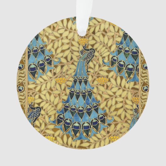 Jugendstil Blaues Pfauen-Blumenmuster Ornament (Vorderseite)