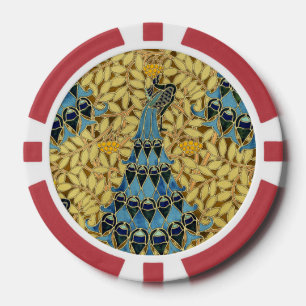 Jugendstil Blaues Pfauen-Blumenmuster Pokerchips