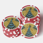 Jugendstil Blaues Pfauen-Blumenmuster Pokerchips (Stapel)