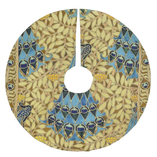Jugendstil Blaues Pfauen-Blumenmuster Polyester Weihnachtsbaumdecke (Vorderseite)