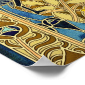 Jugendstil Blaues Pfauen-Blumenmuster Poster (Ecke)