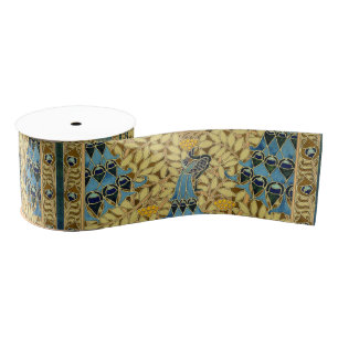 Jugendstil Blaues Pfauen-Blumenmuster Ripsband