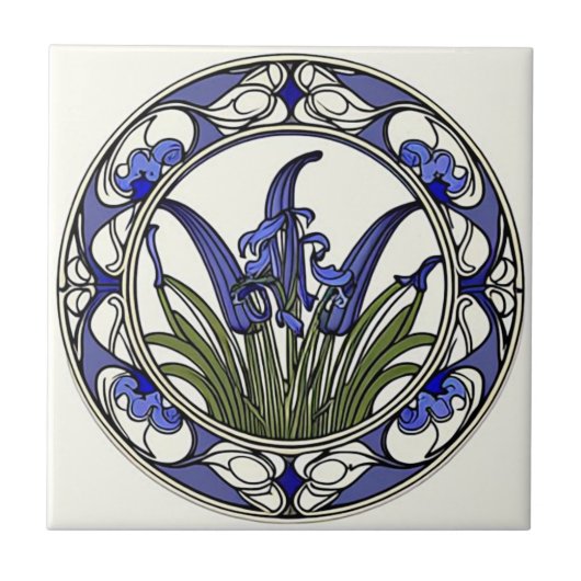 Jugendstil-Bluebell-Blume Fliese (Vorderseite)