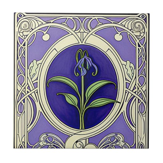 Jugendstil-Bluebell-Blume Fliese (Vorderseite)