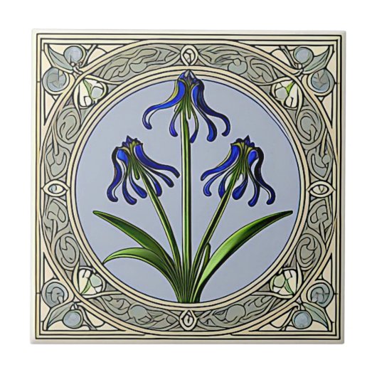 Jugendstil-Bluebell-Blume Fliese (Vorderseite)