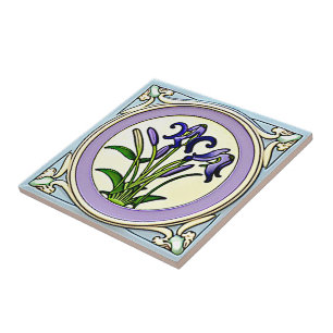 Jugendstil-Bluebell-Blume-Patrone 1 Fliese