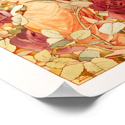 Jugendstil-Blume Fee mit Rot-Orange-Rose Poster (Ecke)