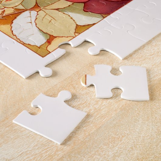 Jugendstil-Blume Fee mit Rot-Orange-Rose Puzzle (Seite)