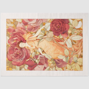 Jugendstil-Blume Fee mit Rot-Orange-Rose Seidenpapier