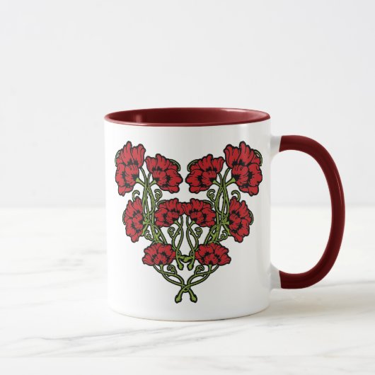 Jugendstil-Blume Herz Red Zwei-Tone-Kaffee-Tasse Tasse (Rechts)