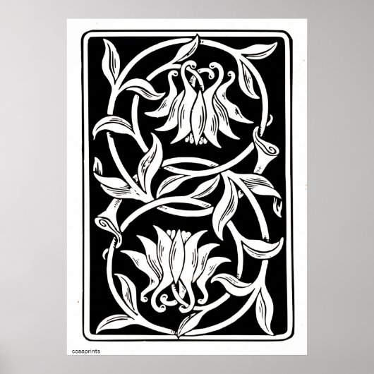 Jugendstil-Blume Silhouette Poster (Vorne)
